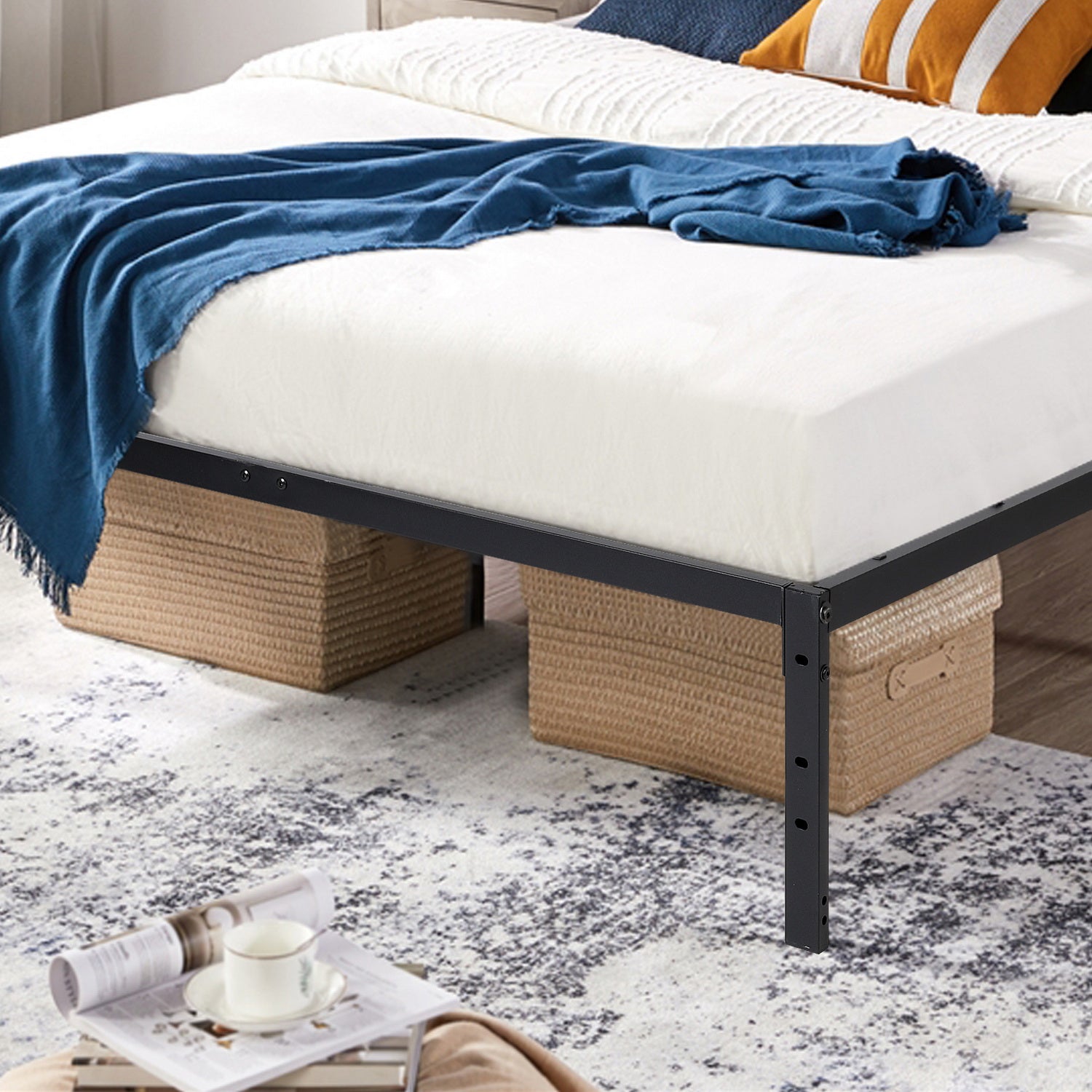 Cama de Matrimonio Fácil Montaje Somier de Metal Somier de Metal Sin Cabecero Somier Antideslizante 190 X 140 cm