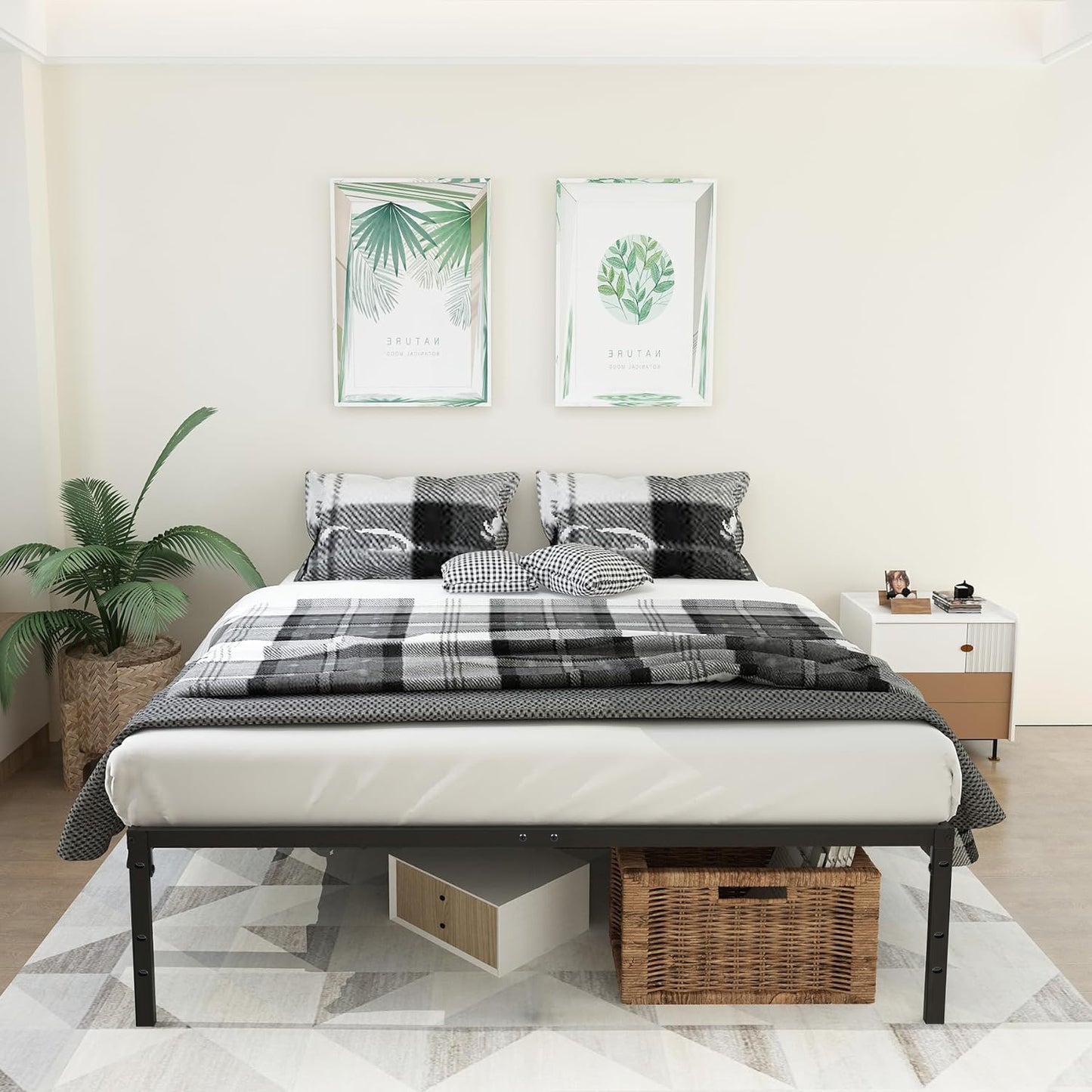 Cama de Matrimonio Fácil Montaje Somier de Metal Somier de Metal Sin Cabecero Somier Antideslizante 190 X 140 cm