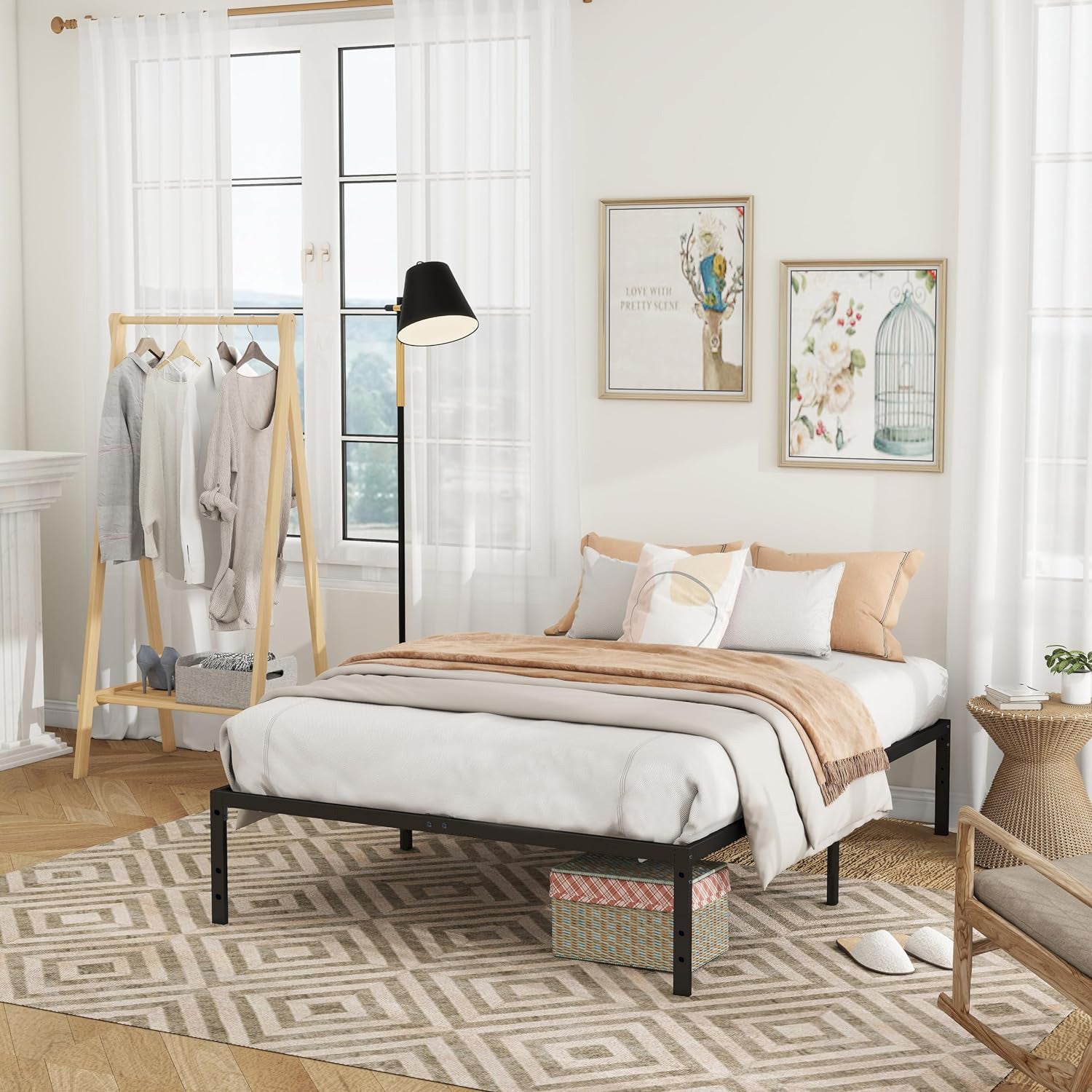 Estructura de Cama de Metal Tamaño Queen Sin Colchón 207 x 152 cm Negro