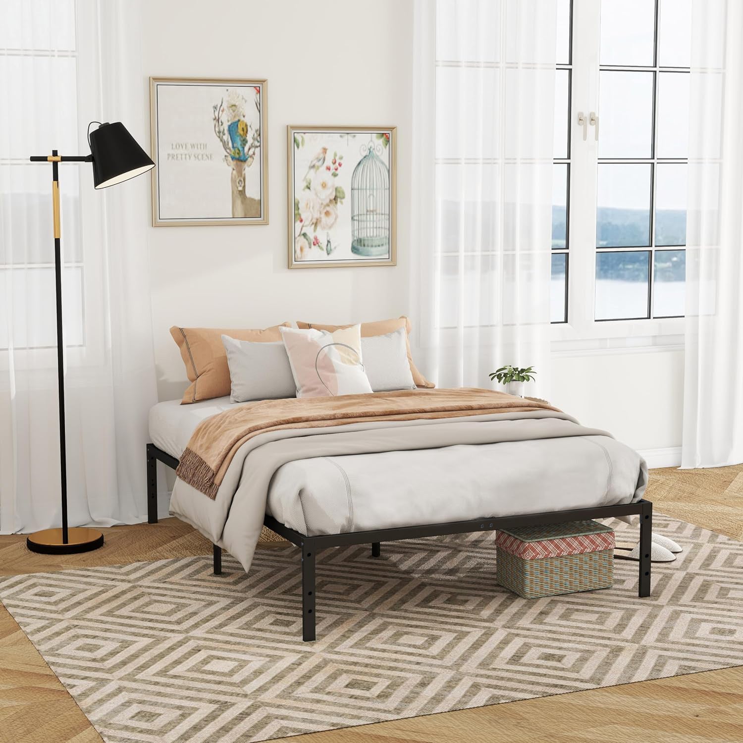 Estructura de Cama de Metal Tamaño Queen Sin Colchón 207 x 152 cm Negro