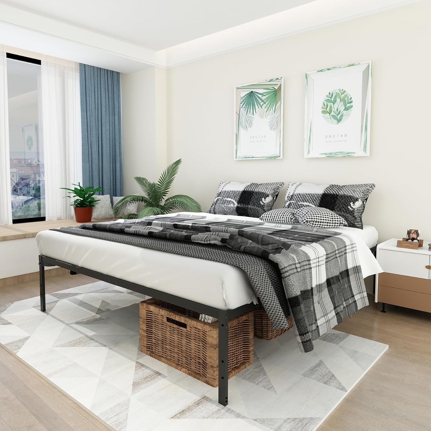 Cama de Matrimonio Fácil Montaje Somier de Metal Somier de Metal Sin Cabecero Somier Antideslizante 190 X 140 cm