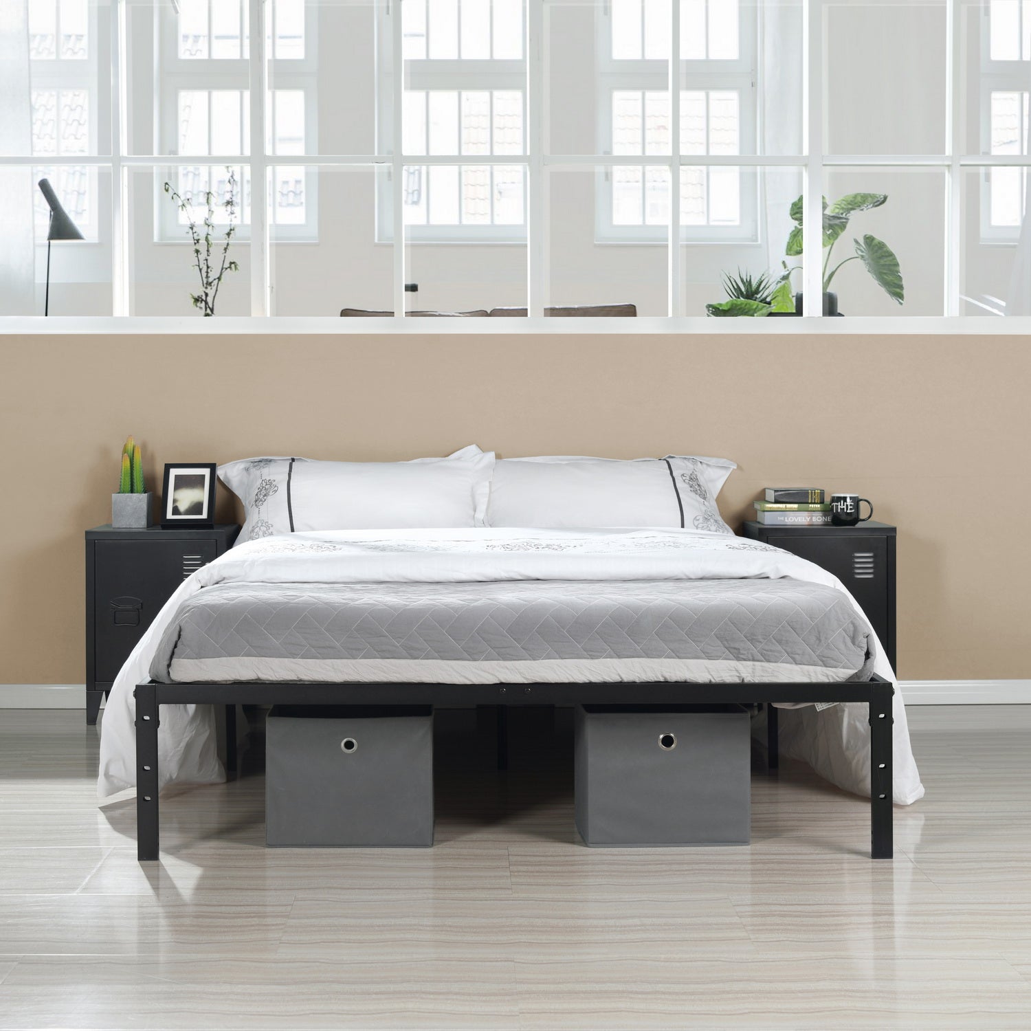 Estructura de Cama de Metal Tamaño Queen Sin Colchón 207 x 152 cm Negro