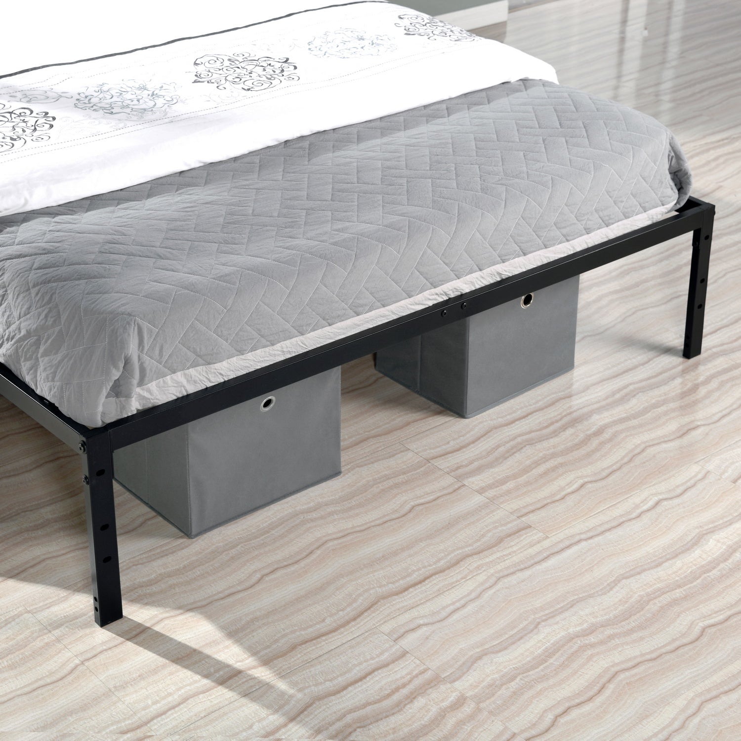 Estructura de Cama de Metal Tamaño Queen Sin Colchón 207 x 152 cm Negro