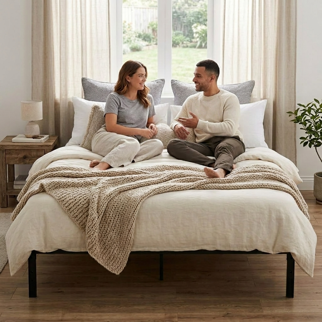 Estructura de Cama de Metal Tamaño Queen Sin Colchón 207 x 152 cm Negro