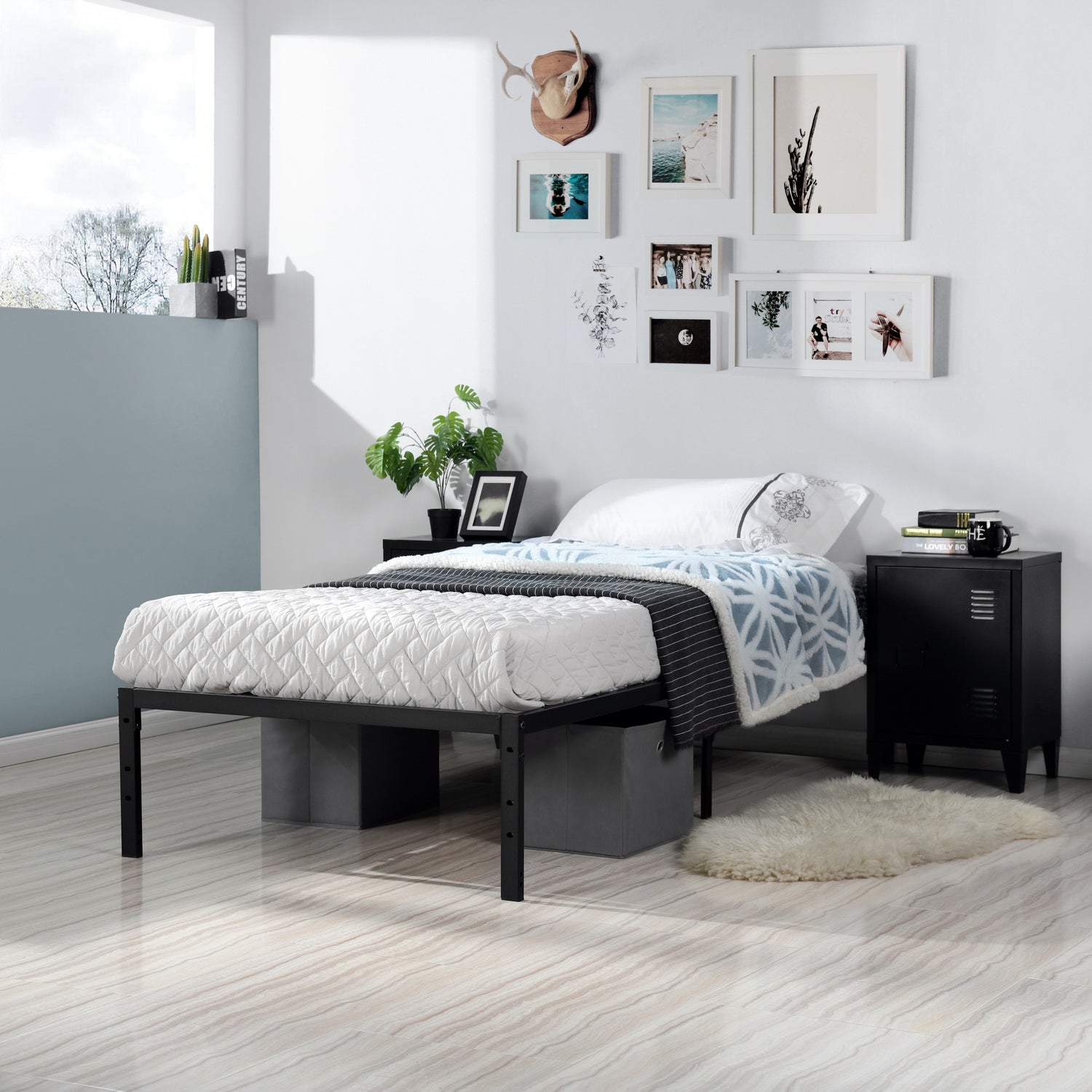 Estructura de Cama Individual de Metal sin Colchón Negro 194x98 cm