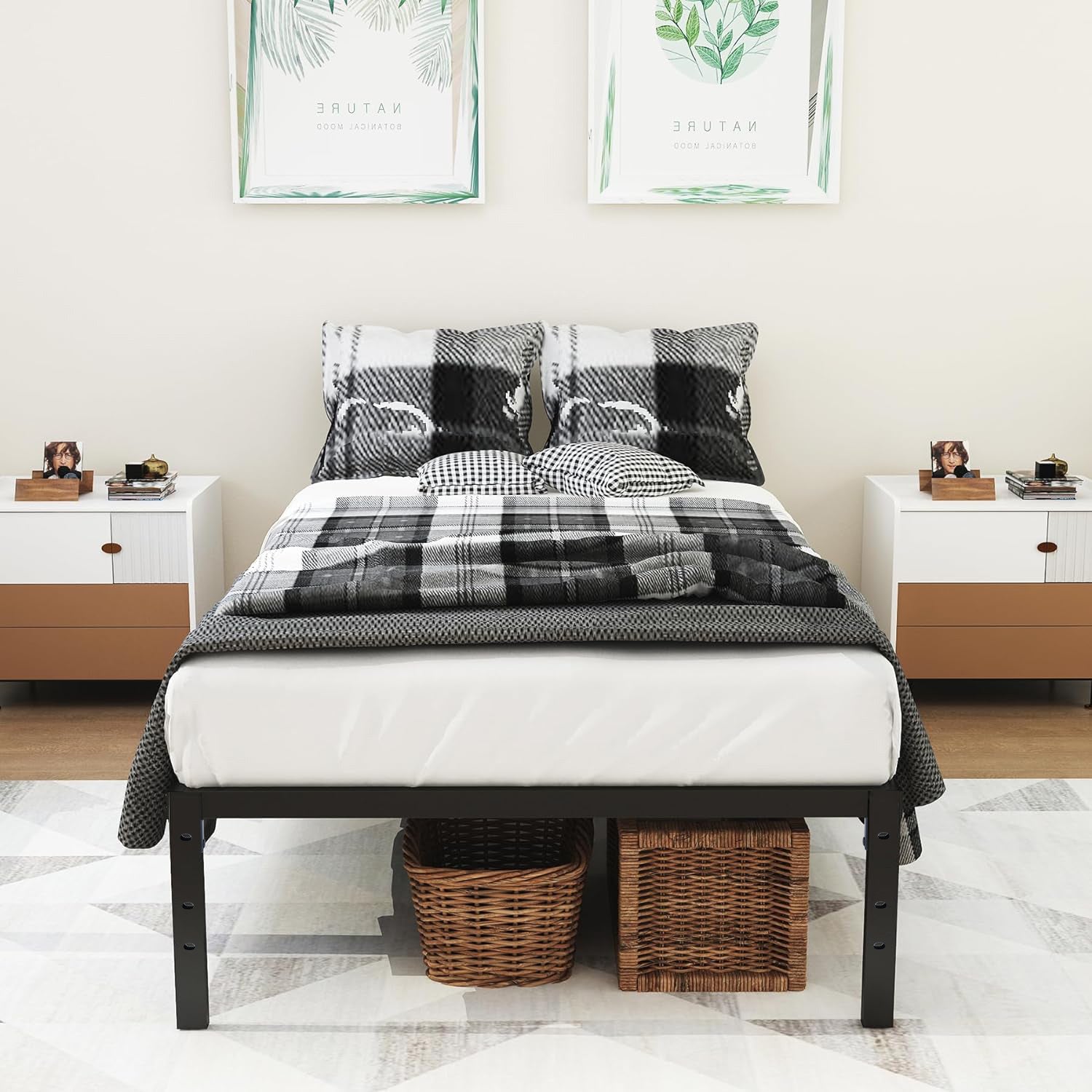 Estructura de Cama Individual de Metal sin Colchón Negro 194x98 cm