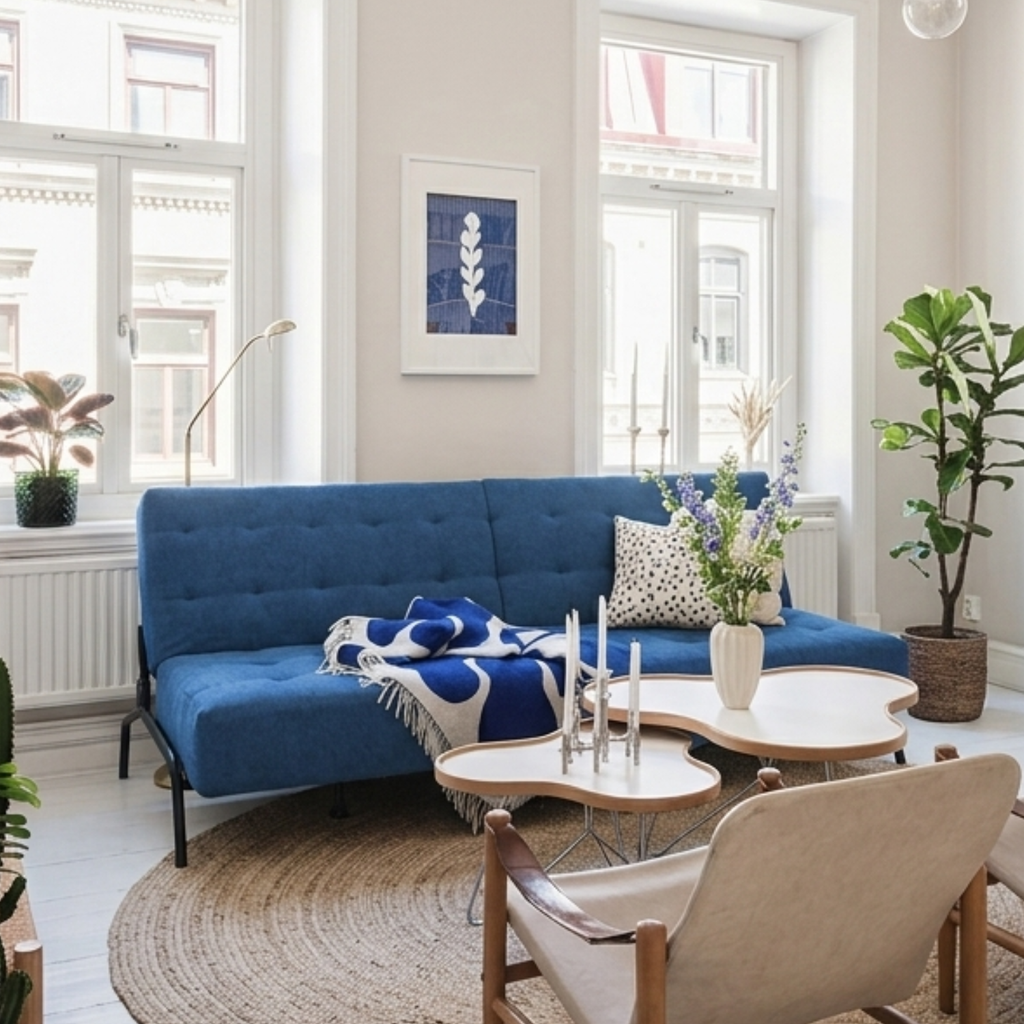 Sofá Cama Moderno con Muelles (Azul)