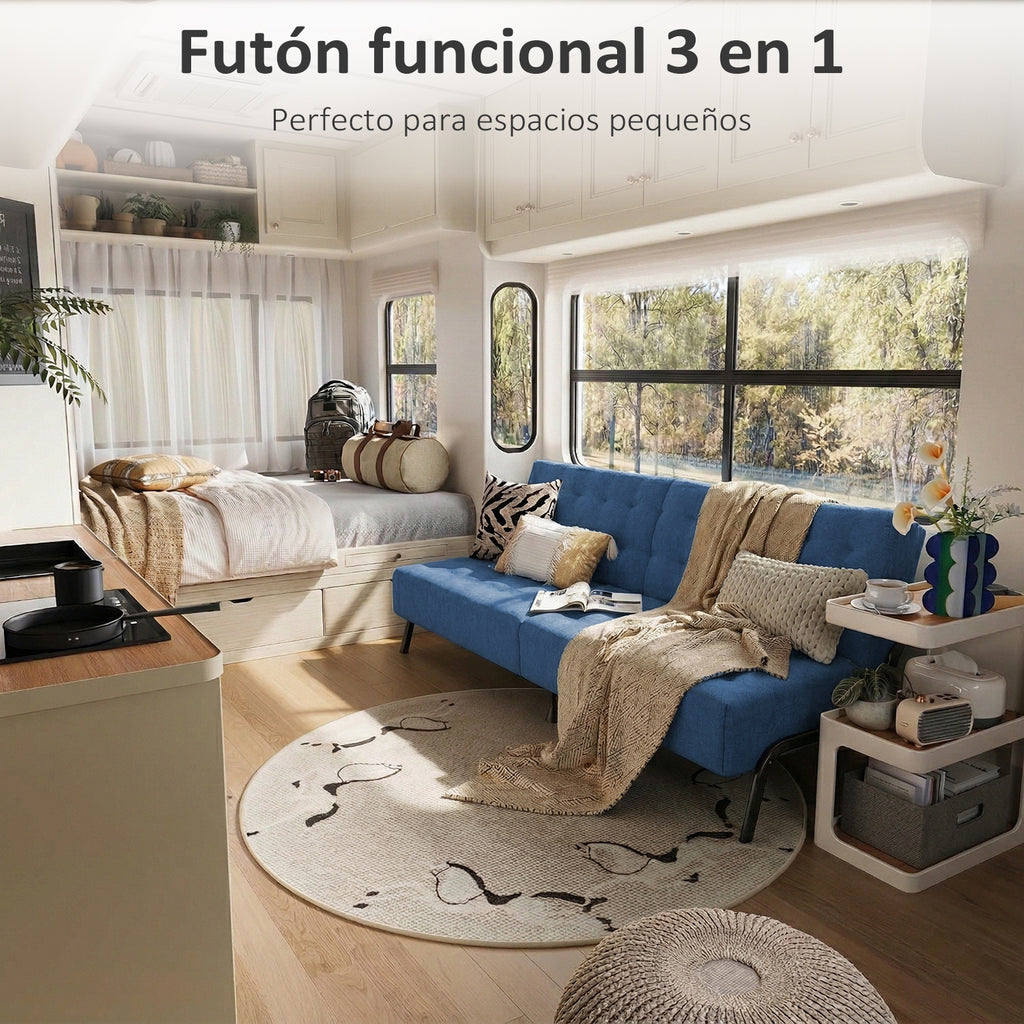 Sofá Cama Moderno con Muelles (Azul)