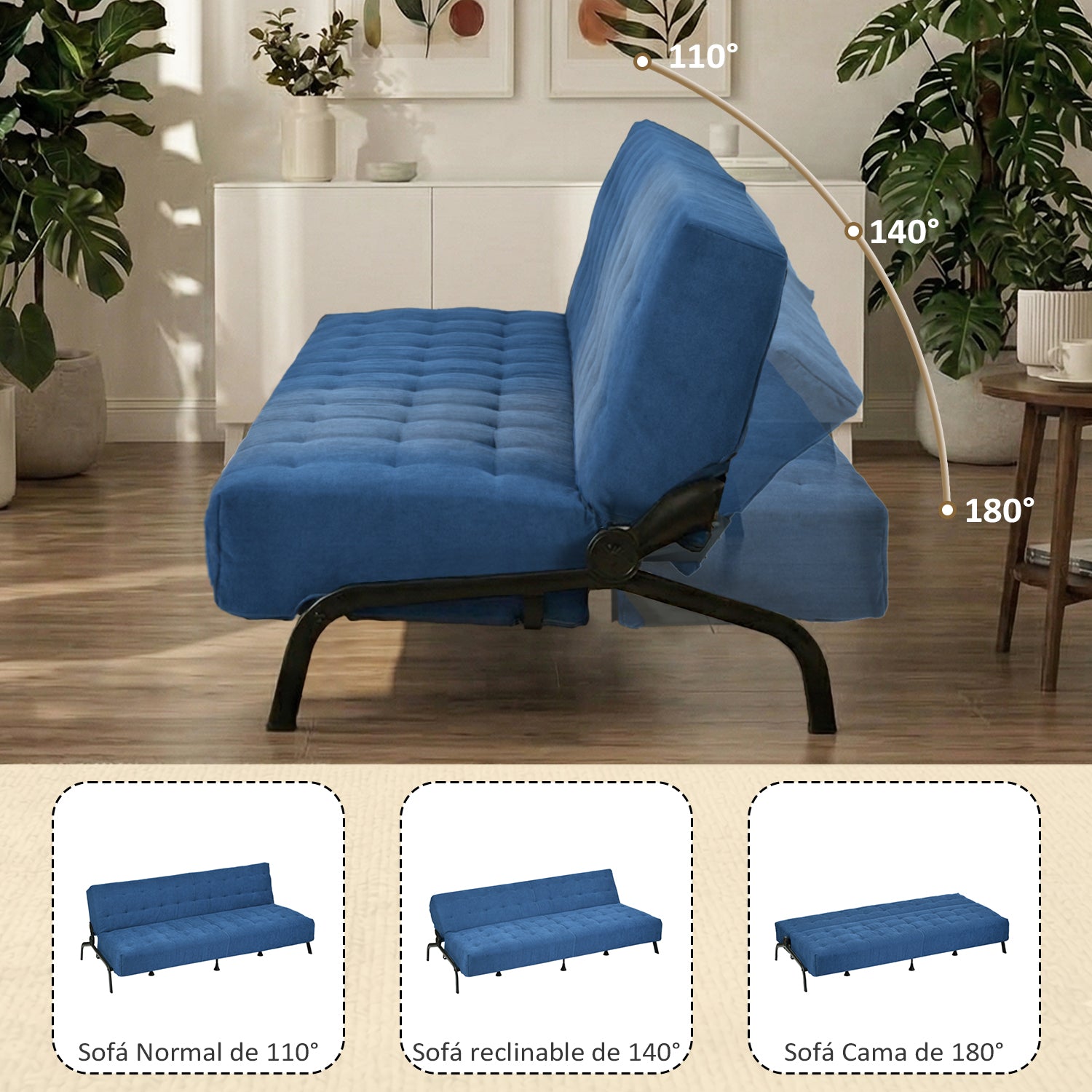 Sofá Cama Moderno con Muelles (Azul)