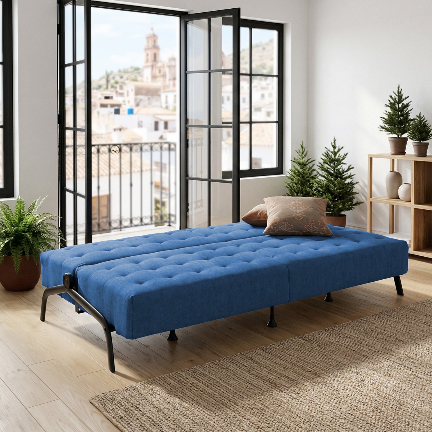 Sofá Cama Moderno con Muelles (Azul)