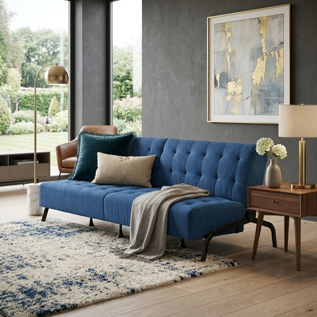 Sofá Cama Moderno con Muelles (Azul)