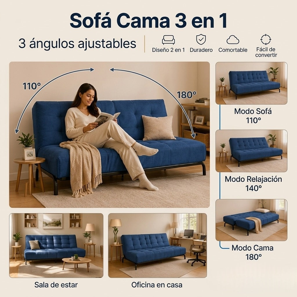 Sofá Cama Moderno con Muelles (Azul)