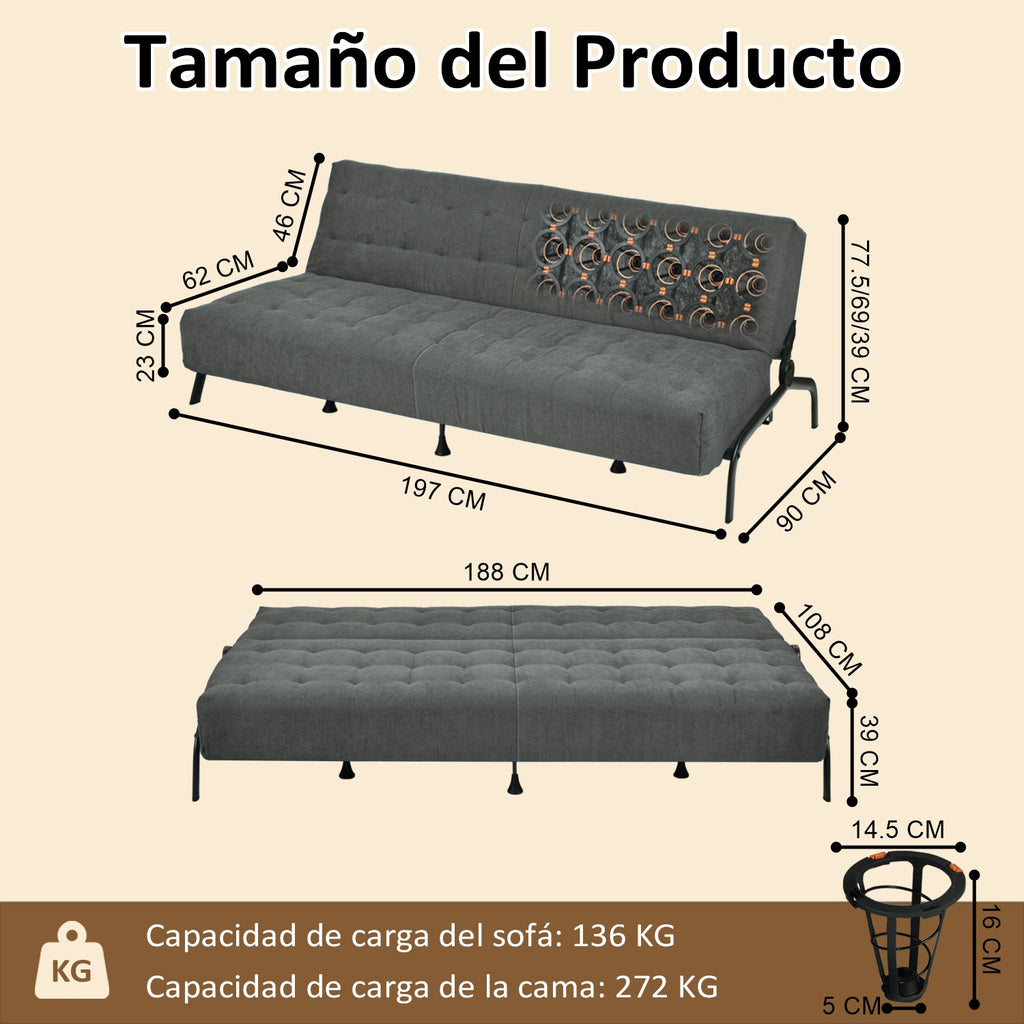 Sofá Cama Moderno con Muelles (Gris)