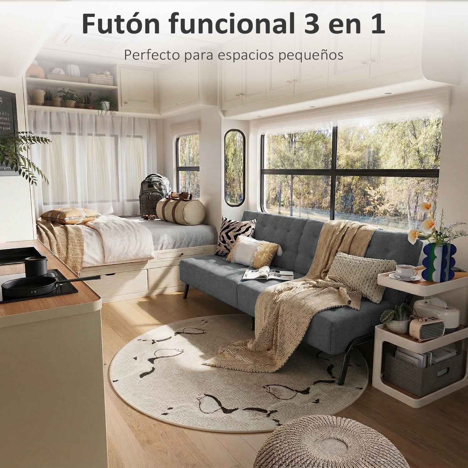 Sofá Cama Moderno con Muelles (Gris)