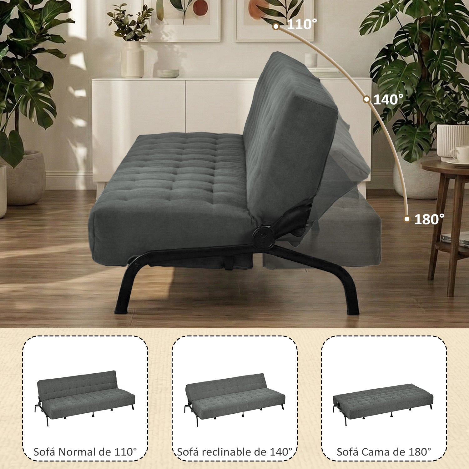 Sofá Cama Moderno con Muelles (Gris)