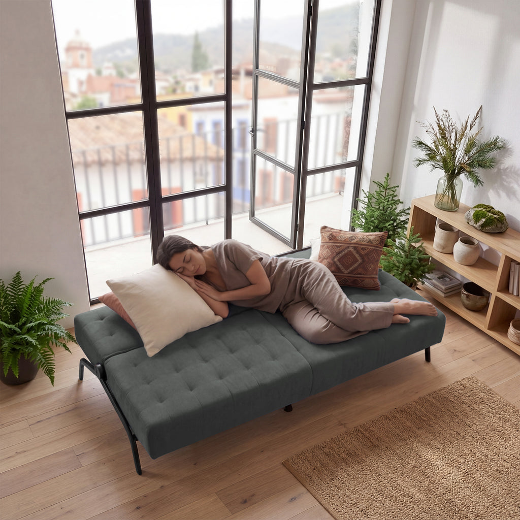 Sofá Cama Moderno con Muelles (Gris)