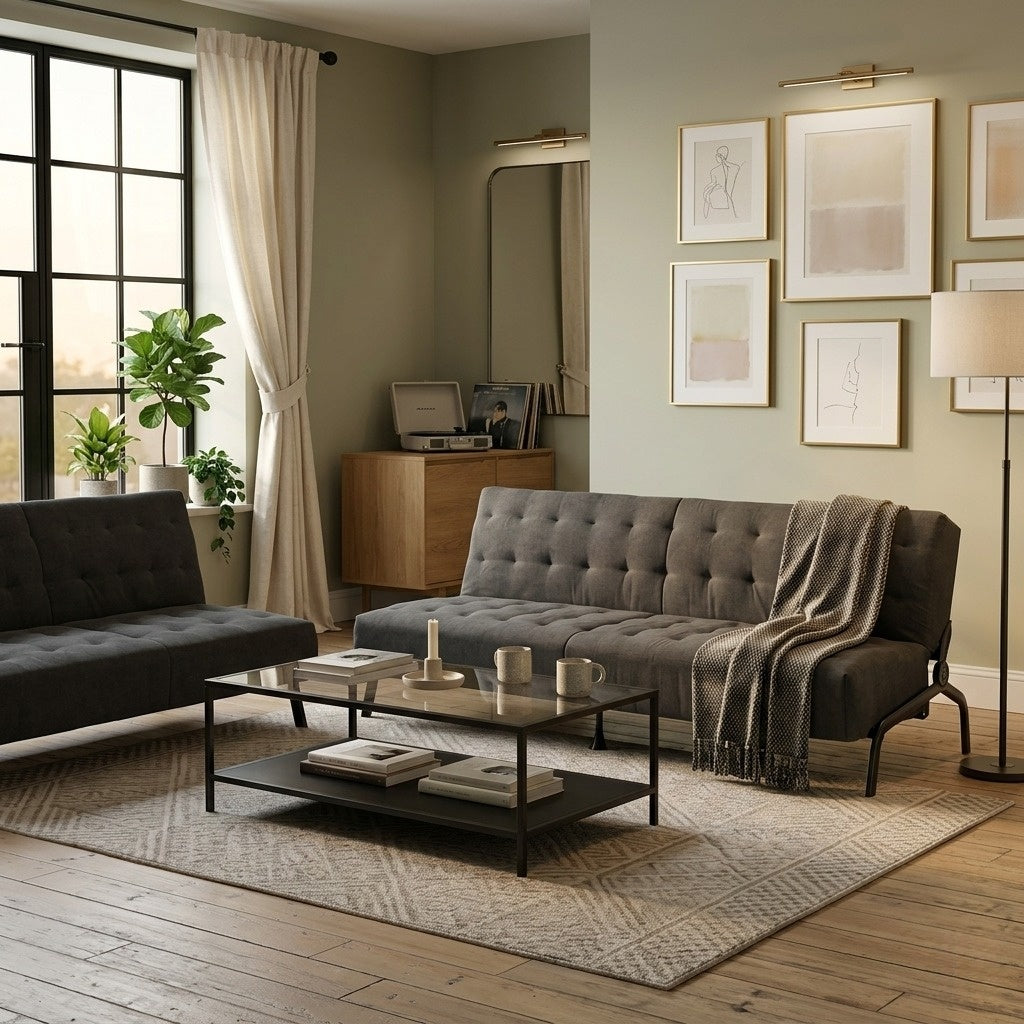 Sofá Cama Moderno con Muelles (Gris)