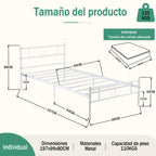 Cama Individual Estructura de Metal 197 x 99 x 80 cm Capacidad de Carga 110 Kg (Blanco)