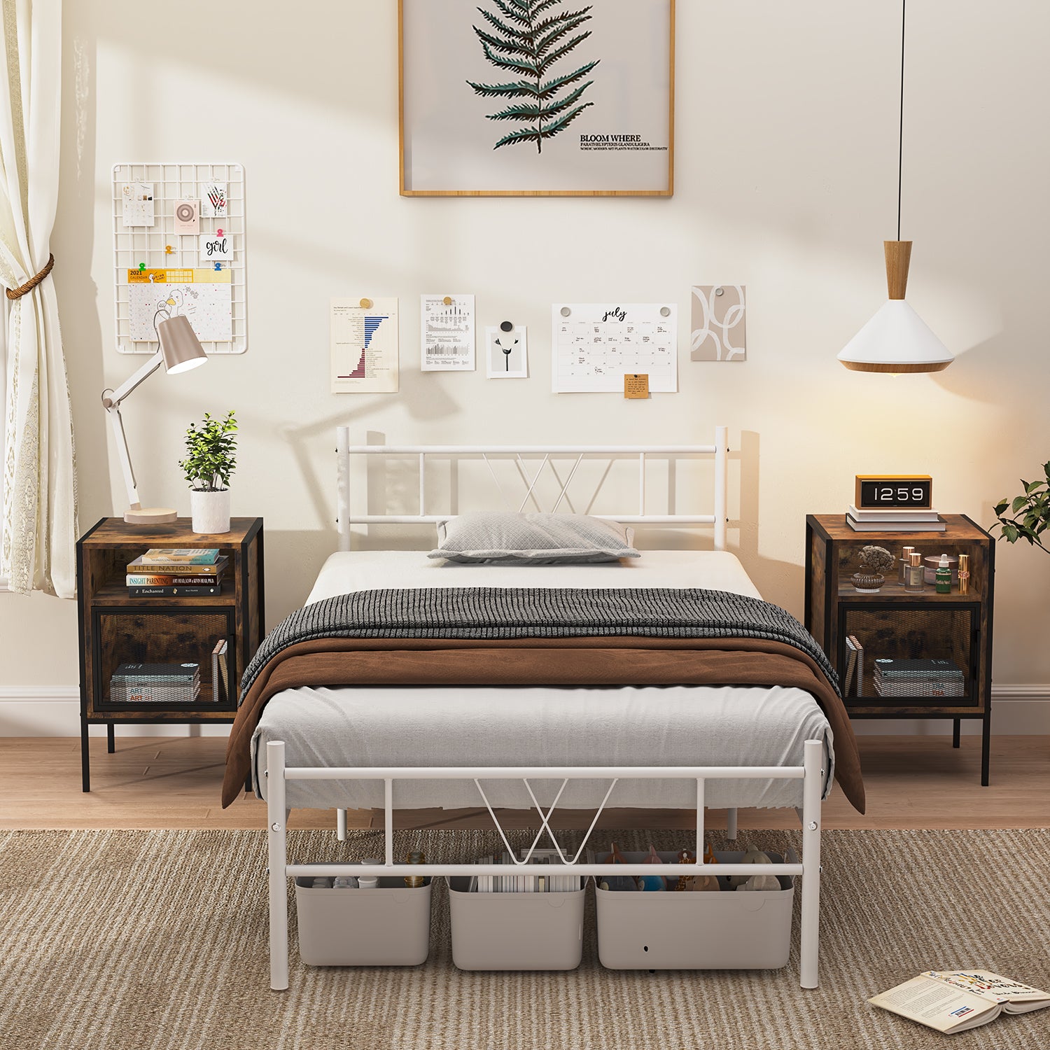 Cama Individual Estructura de Metal 197 x 99 x 80 cm Capacidad de Carga 110 Kg (Blanco)