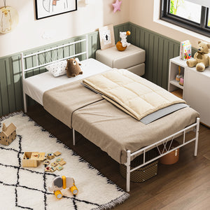 Cama Individual Estructura de Metal 197 x 99 x 80 cm Capacidad de Carga 110 Kg (Blanco)