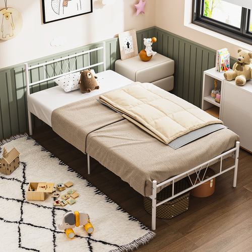 Cama Individual Estructura de Metal 197 x 99 x 80 cm Capacidad de Carga 110 Kg (Blanco)