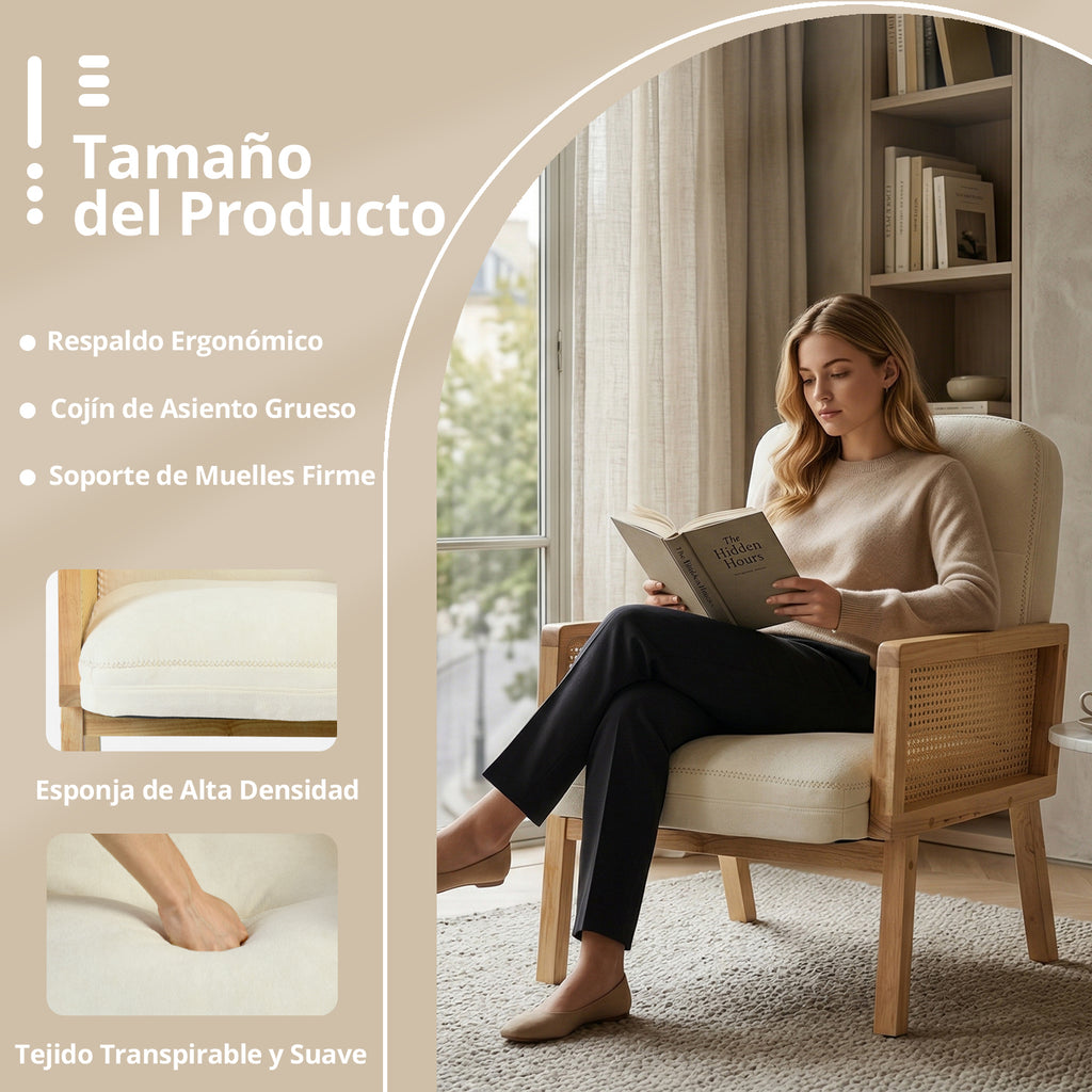 Sillón Individual Moderno con Ratán (Beige)