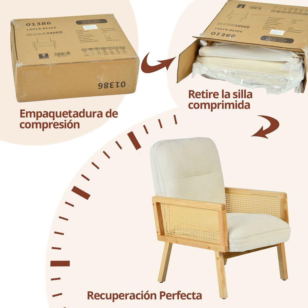 Sillón Individual Moderno con Ratán (Beige)