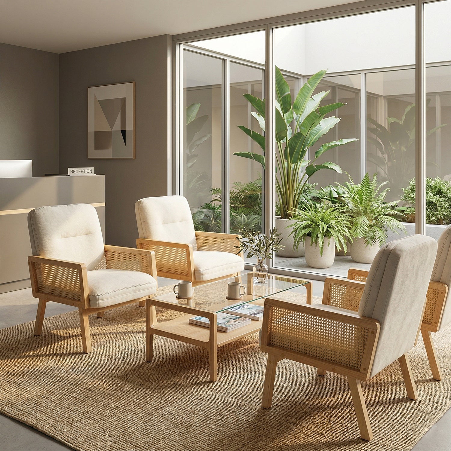 Sillón Individual Moderno con Ratán (Beige)