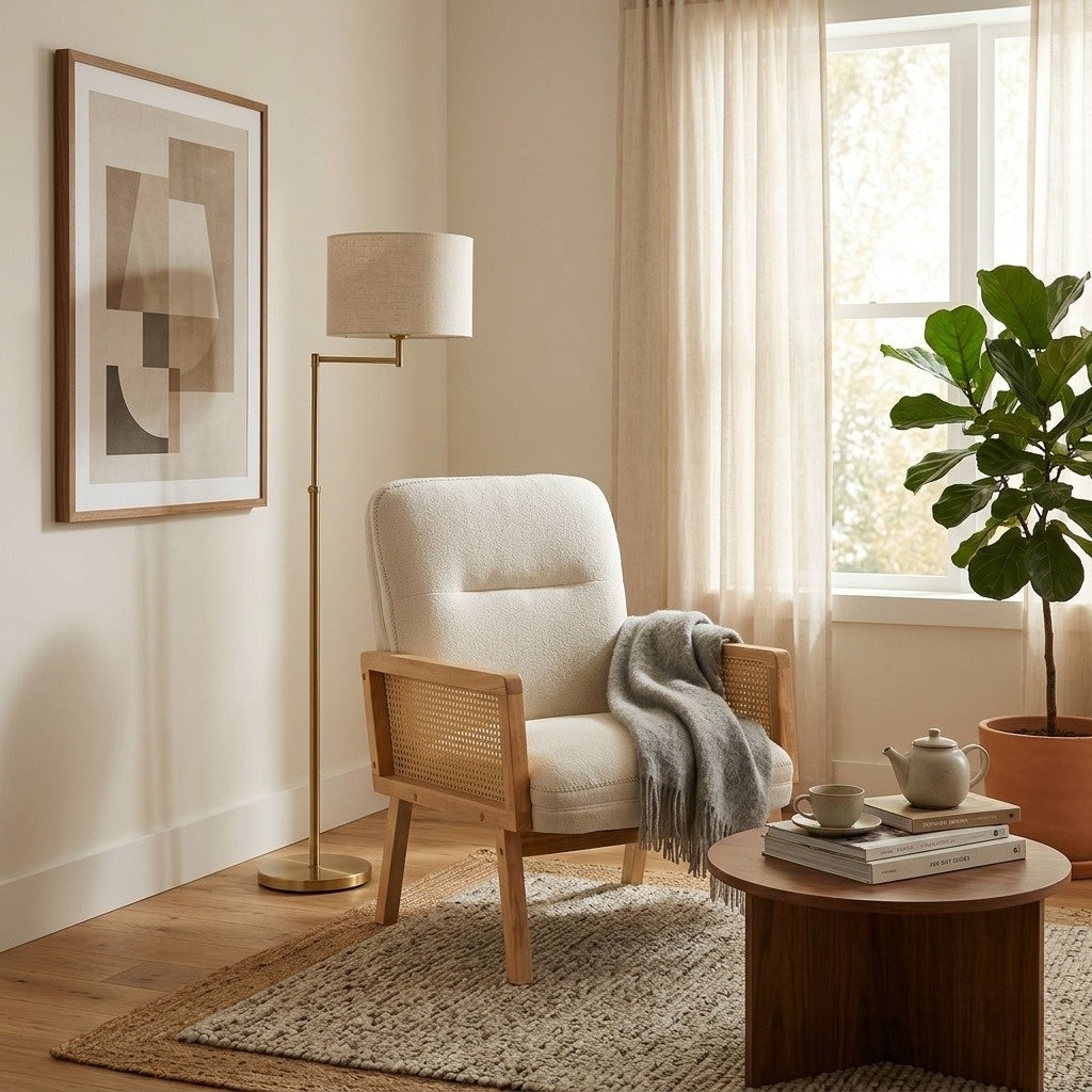 Sillón Individual Moderno con Ratán (Beige)