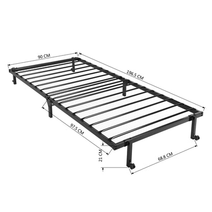 Estructura de Cama Individual Plegable y Movible sin Colchón, Ahorra Espacio Negro