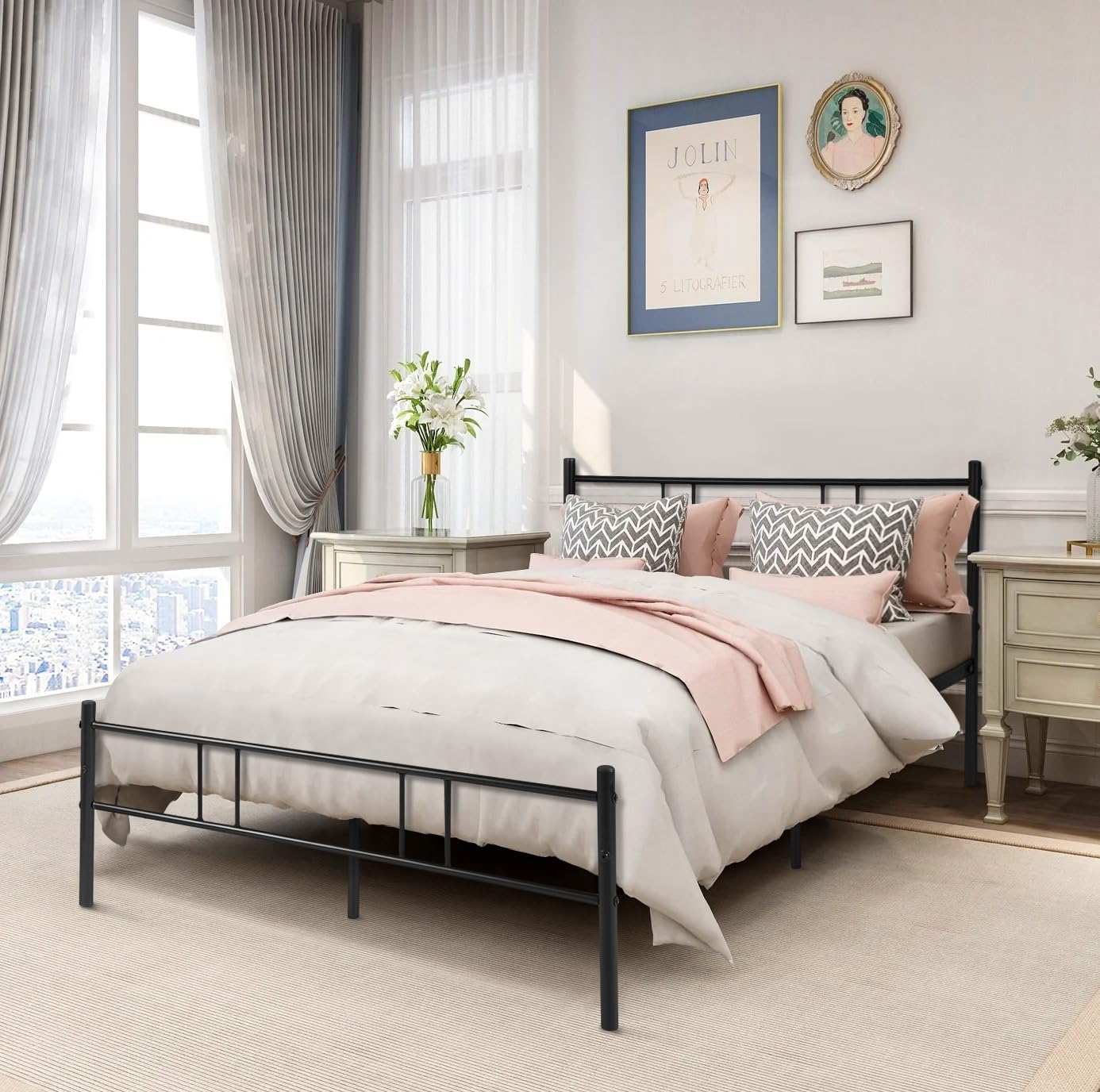 Estructura de Cama Doble de Metal Sin Colchón 197 X 141.5 cm