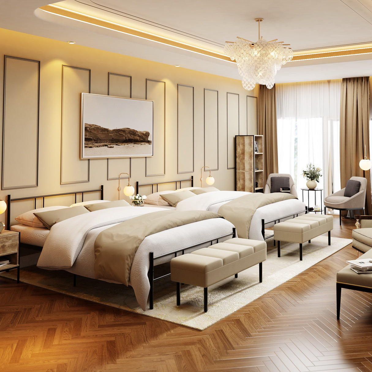 Estructura de Cama Doble de Metal Sin Colchón 197 X 141.5 cm