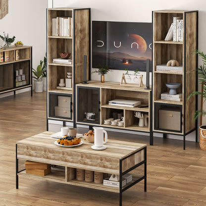 Estante de Exhibición Independiente de Estilo Industrial con 4 Compartimentos y 1 Puerta, Organizador para Libros y Fotos Natural