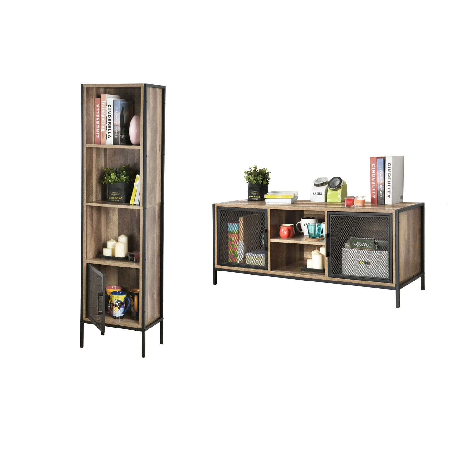 Mueble de Almacenaje + Mueble Tv Juego de 2 (Natural)
