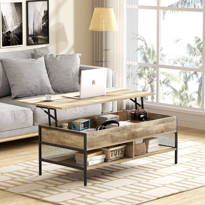 Mesa de Centro Elevable con Compartimento de Almacenamiento (Marrón)