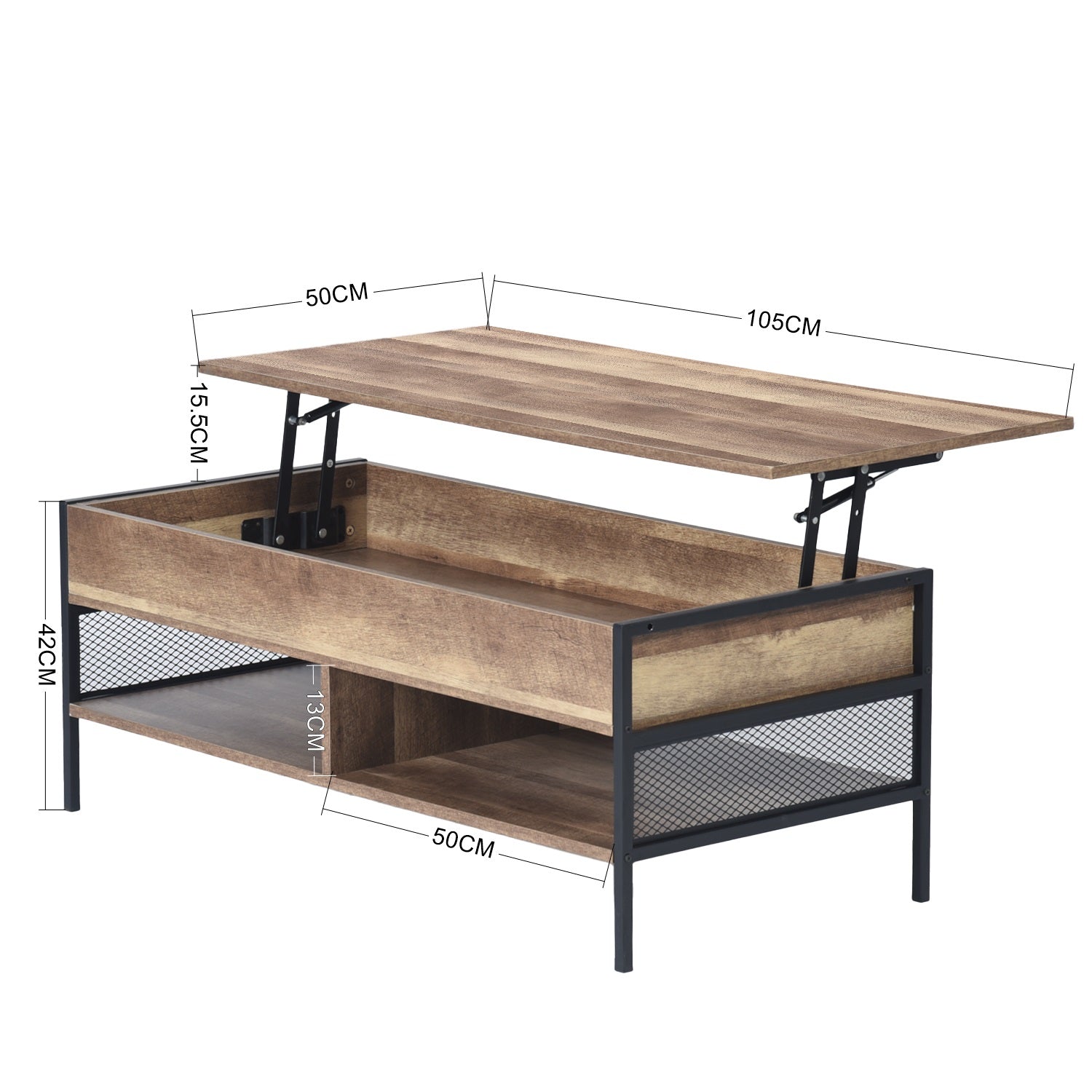 Mesa de Centro Elevable con Compartimento de Almacenamiento (Marrón)