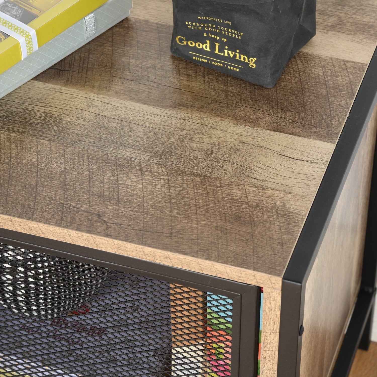 Mueble de TV con Almacenaje Diseño de Malla de Hierro Estilo Industrial (120X40X48cm) Natural