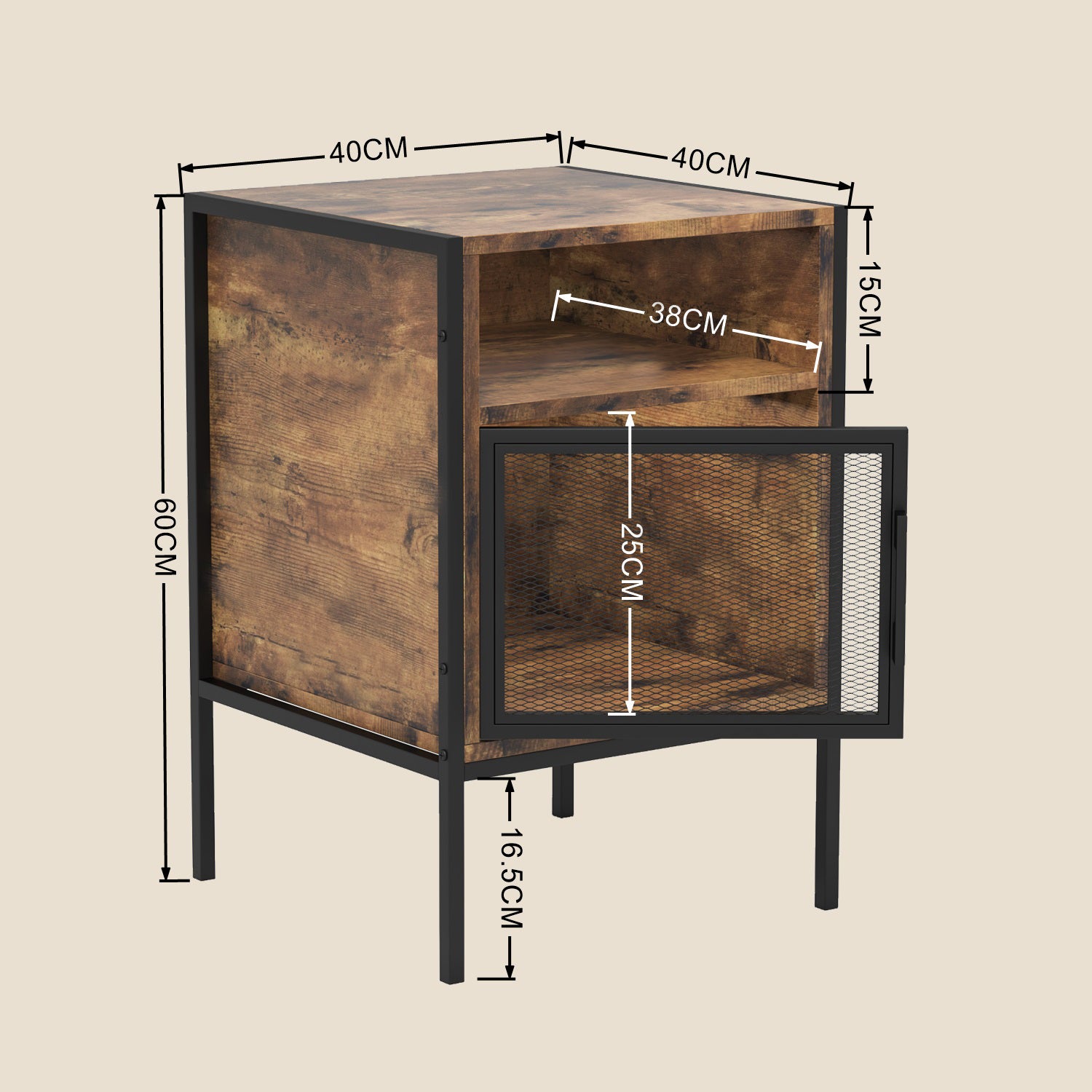 Mesa Auxiliar de Estilo Industrial Mesita de Noche con Rejilla MetáLica de Hierro Forjado (Vintage)