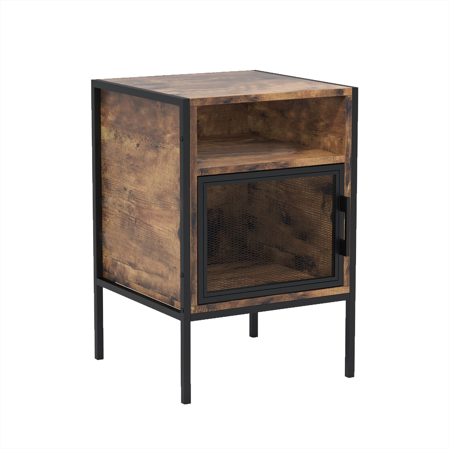 Mesa Auxiliar de Estilo Industrial Mesita de Noche con Rejilla MetáLica de Hierro Forjado (Vintage)