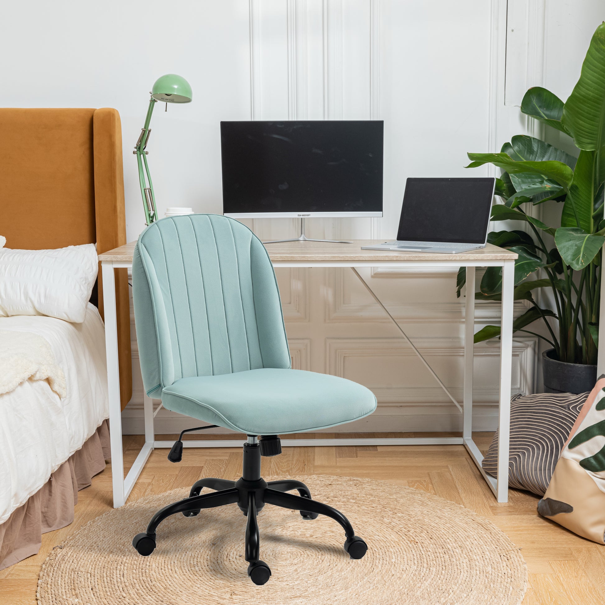 Silla de Oficina Cómoda con Respaldo Medio Ajustable y Giratoria Color Verde Menta