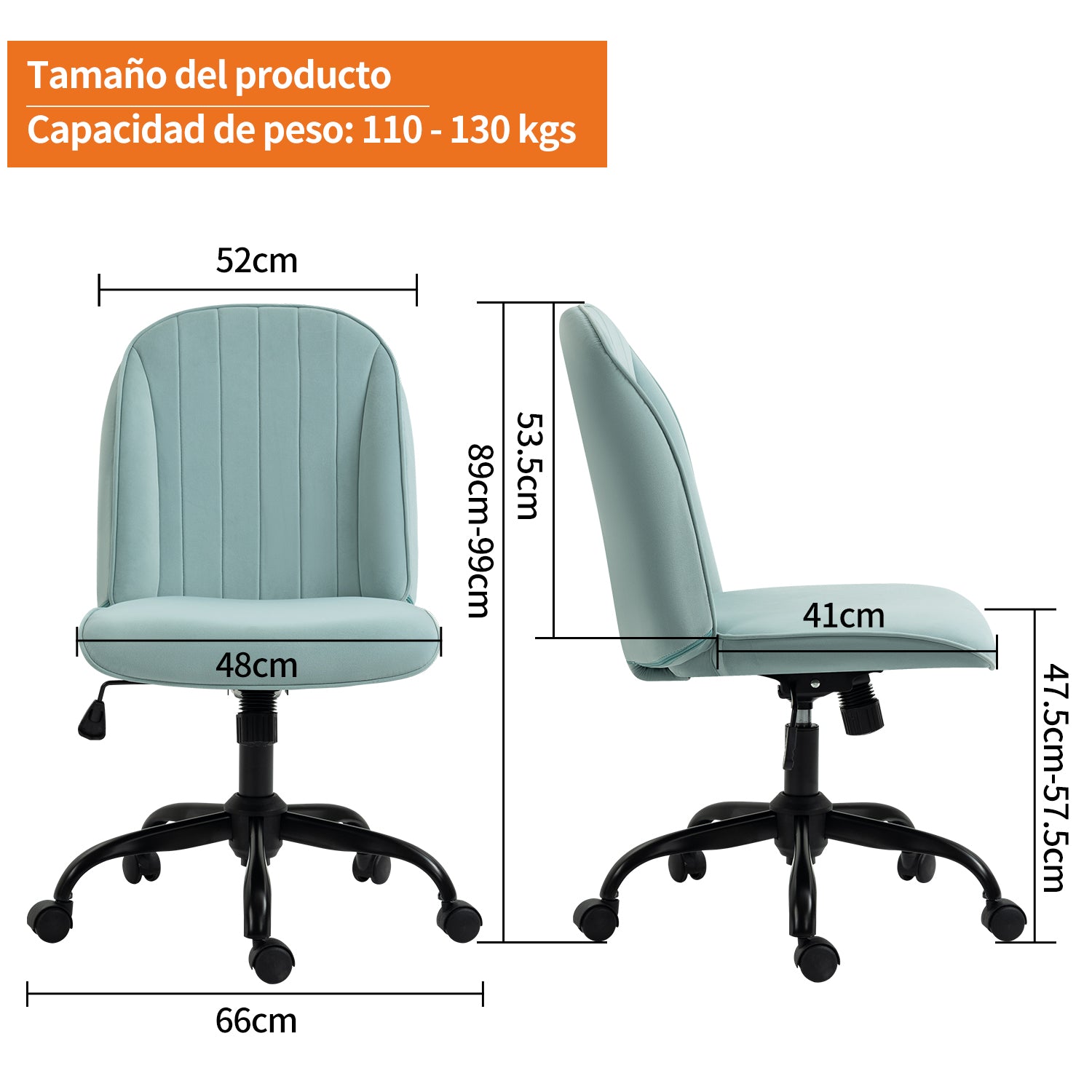 Silla de Oficina Cómoda con Respaldo Medio Ajustable y Giratoria Color Verde Menta