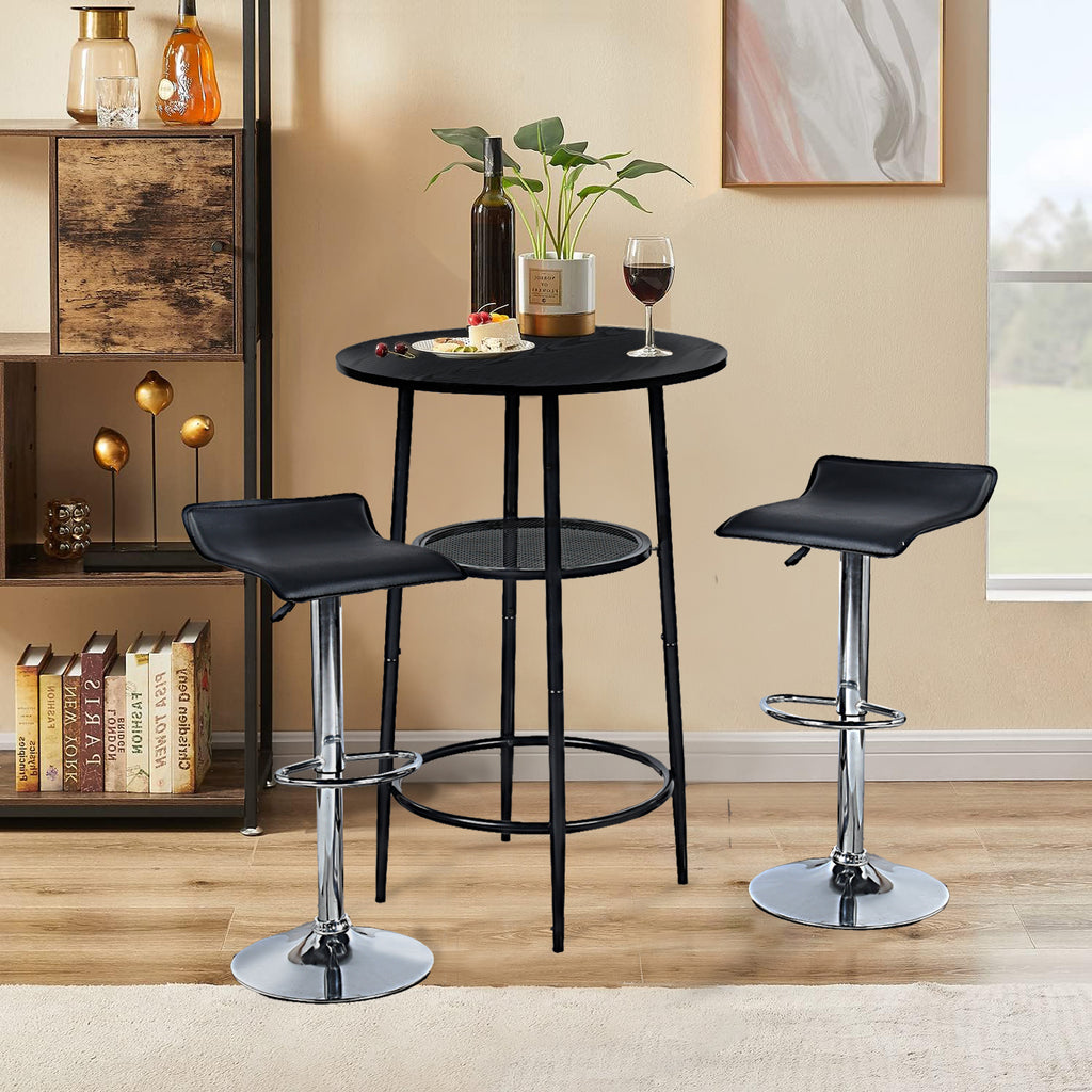 Juego de 2 Taburetes de Bar de Diseño Moderno Ajustables y Giratorios con Cojín de Asiento Aerodinámico Negro Negro