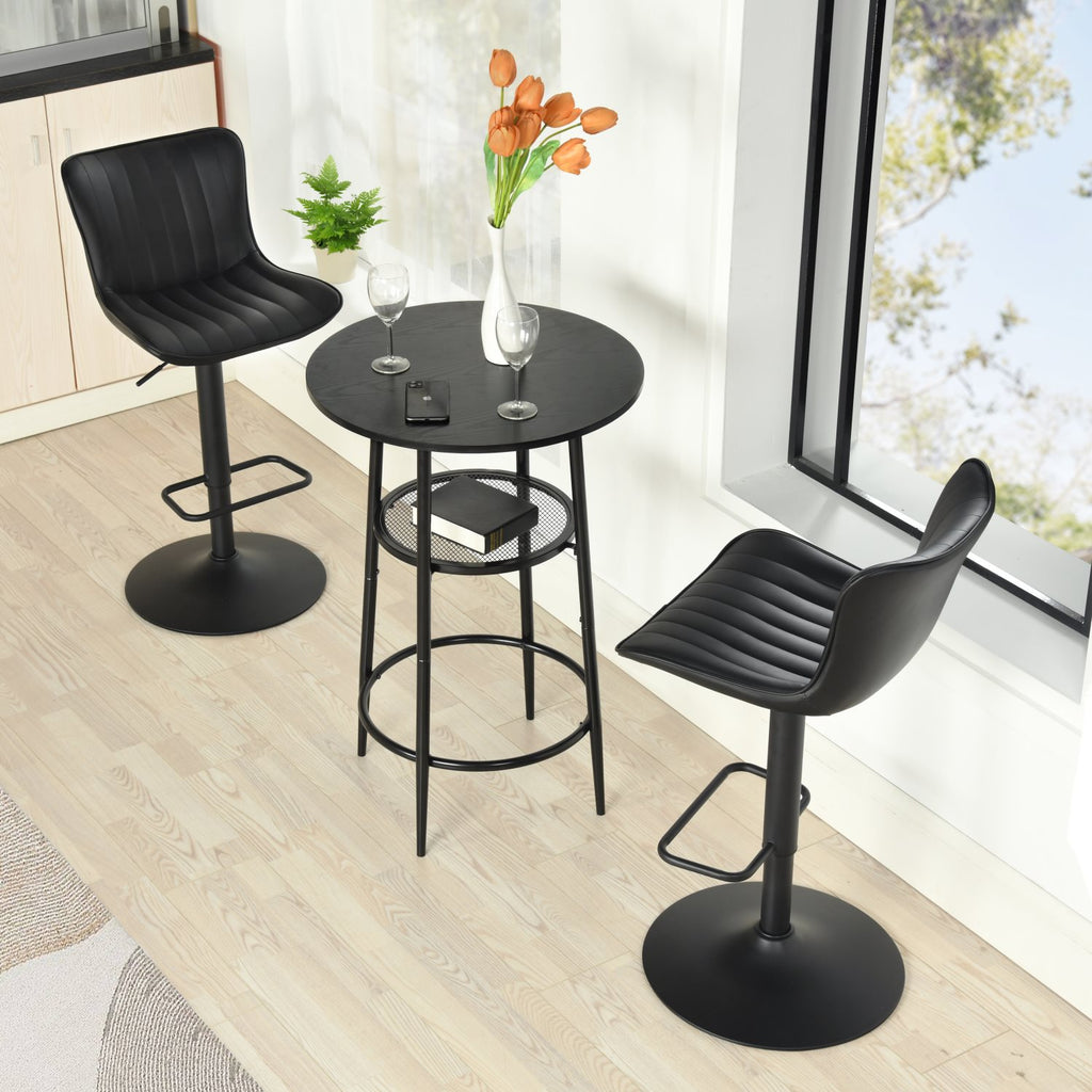 Mesa de Bar Redonda Moderna de Dos Niveles con Patas de Metal Negro