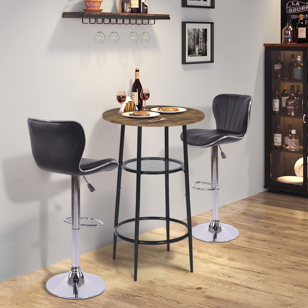 Mesa de Bar Redonda Moderna de Dos Niveles con Patas de Metal Vintage