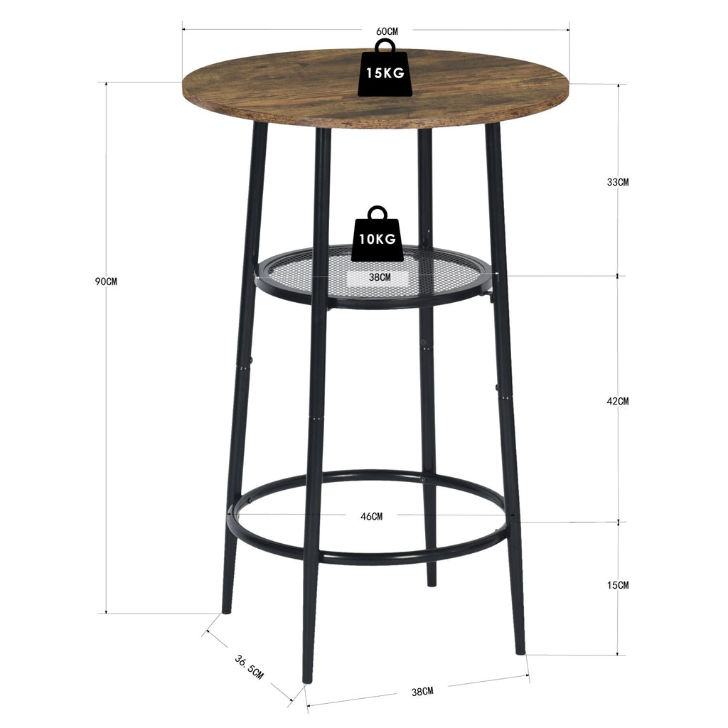 Mesa de Bar Redonda Moderna de Dos Niveles con Patas de Metal Vintage