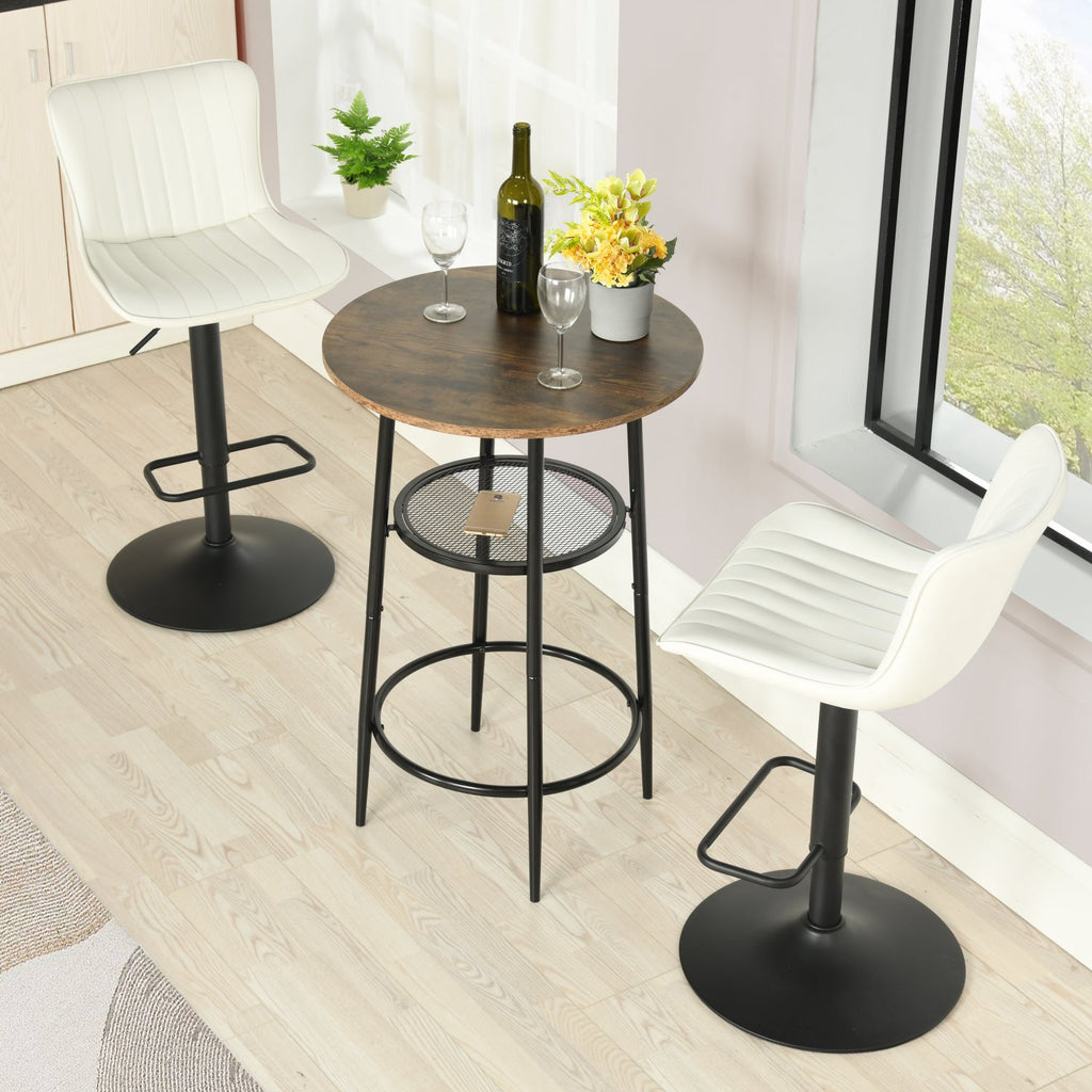 Mesa de Bar Redonda Moderna de Dos Niveles con Patas de Metal Vintage