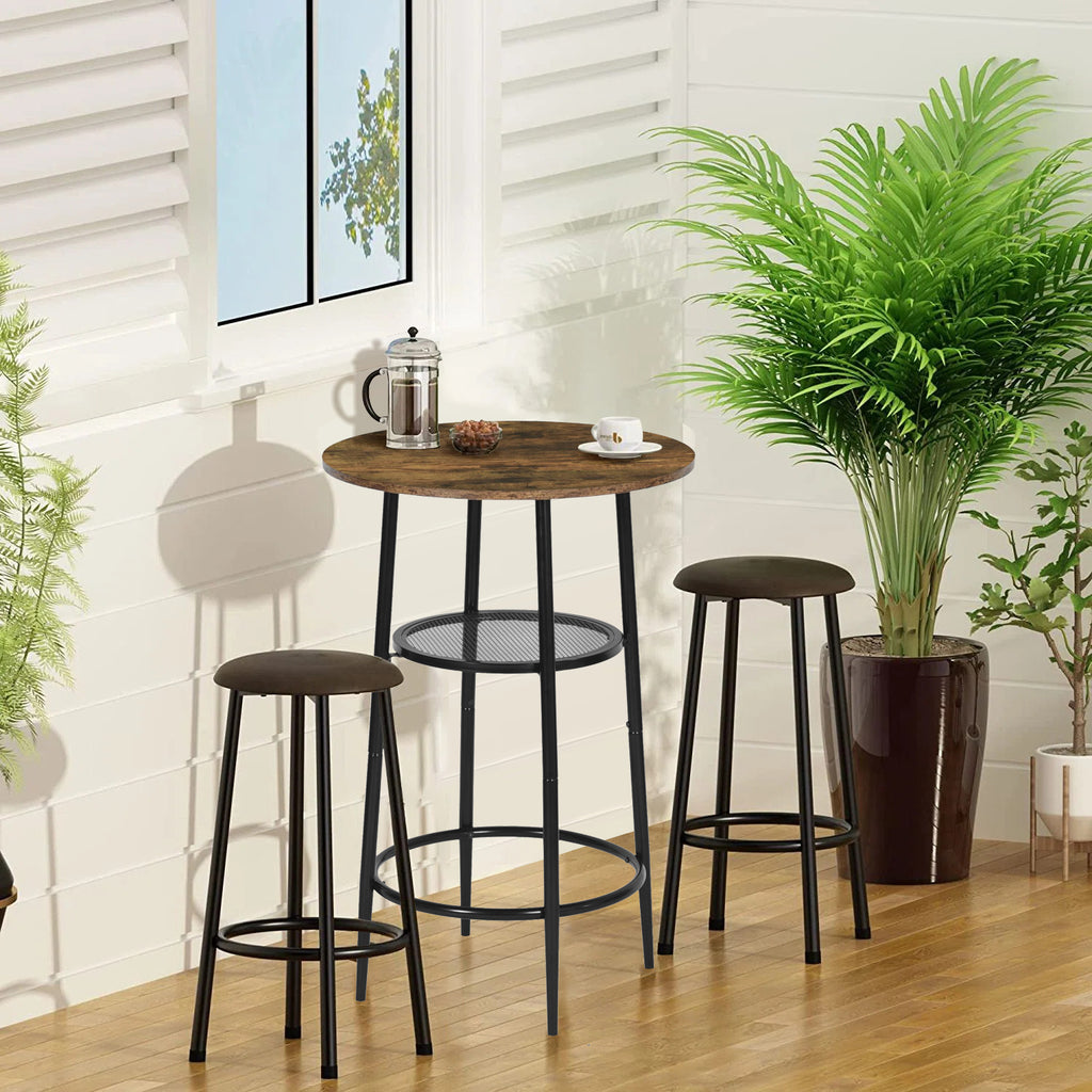 Mesa de Bar Redonda Moderna de Dos Niveles con Patas de Metal Vintage