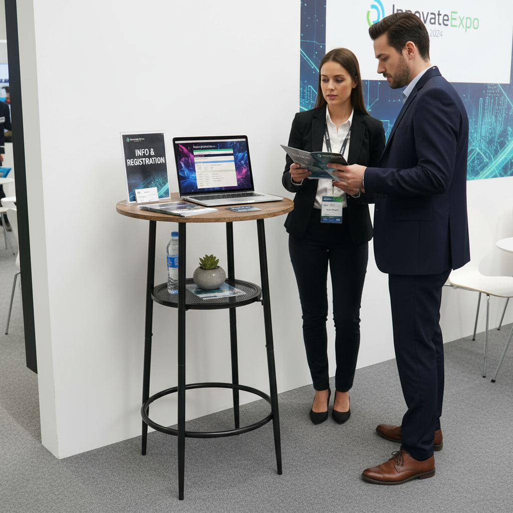 Mesa de Bar Redonda Moderna de Dos Niveles con Patas de Metal Vintage