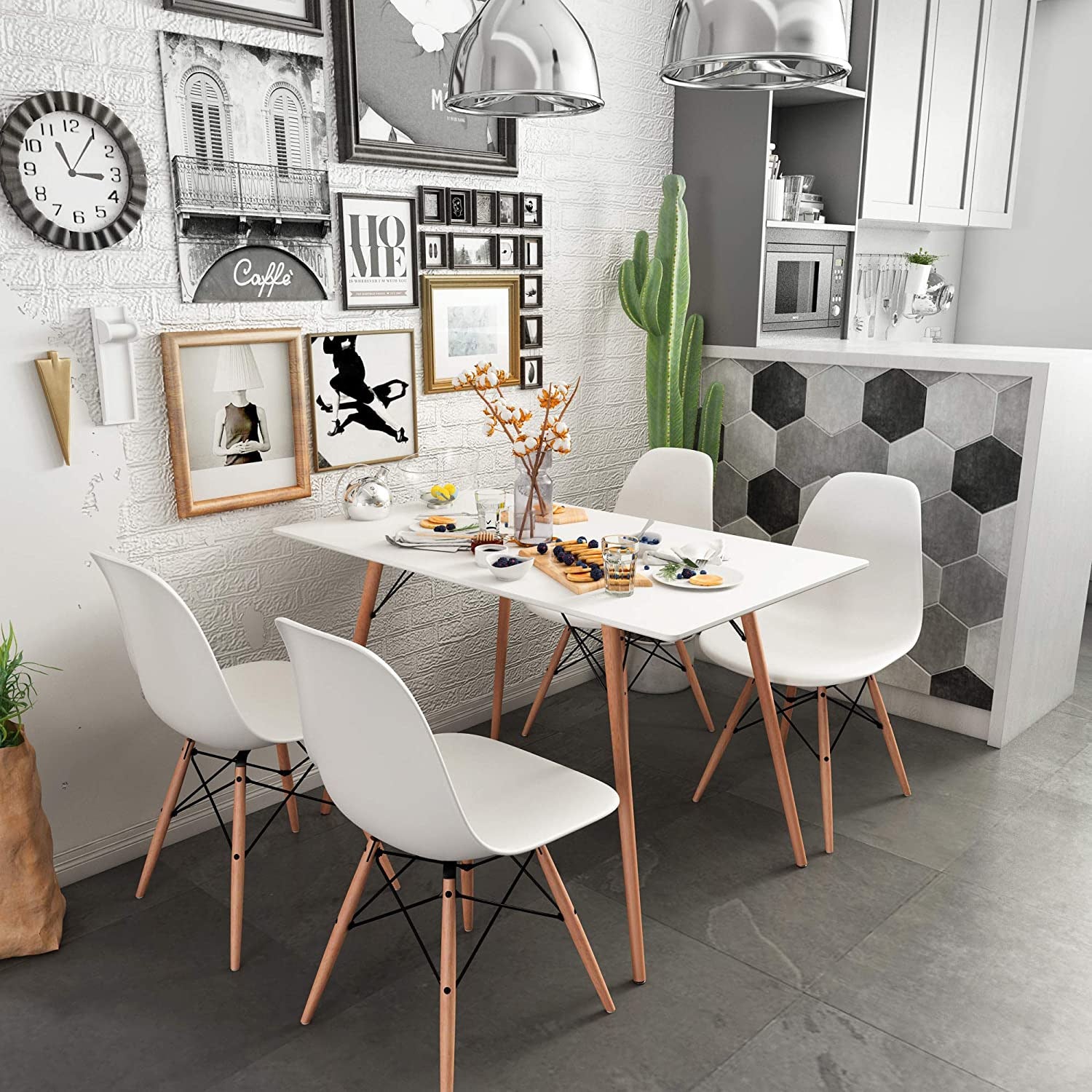 Mesa Rectangular para 4-6 Personas Estilo Escandinavo Minimalista 120x70x74cm (Blanco)