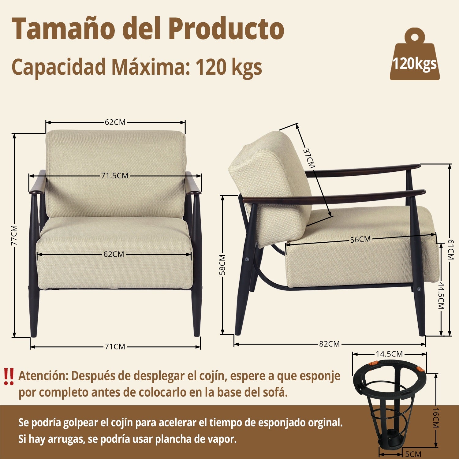 Sillón Individual de Pino Marrón Oscuro Spring